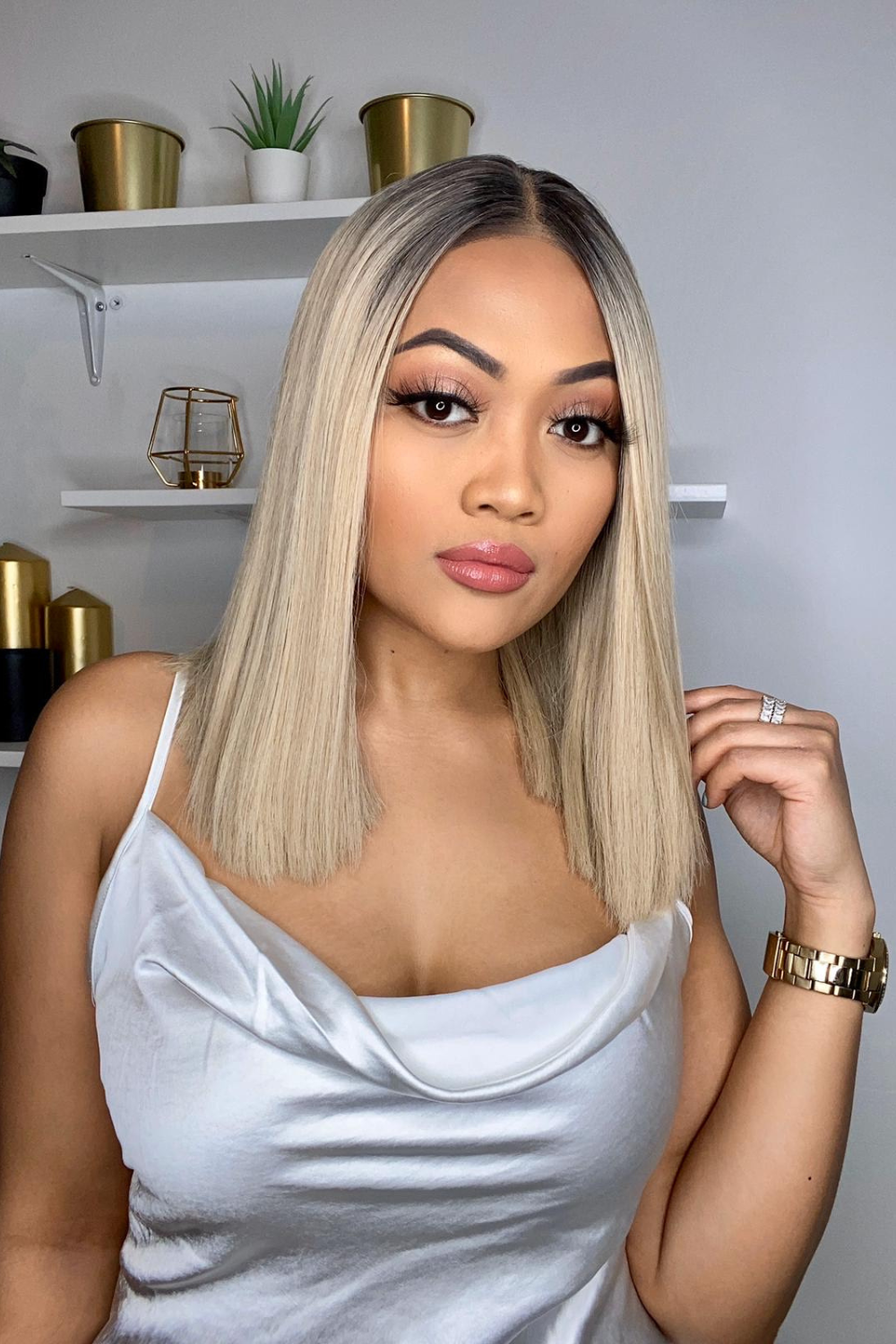 The Cali - Ash Blonde Straight Lob Lace Front Wig - Lullabellz