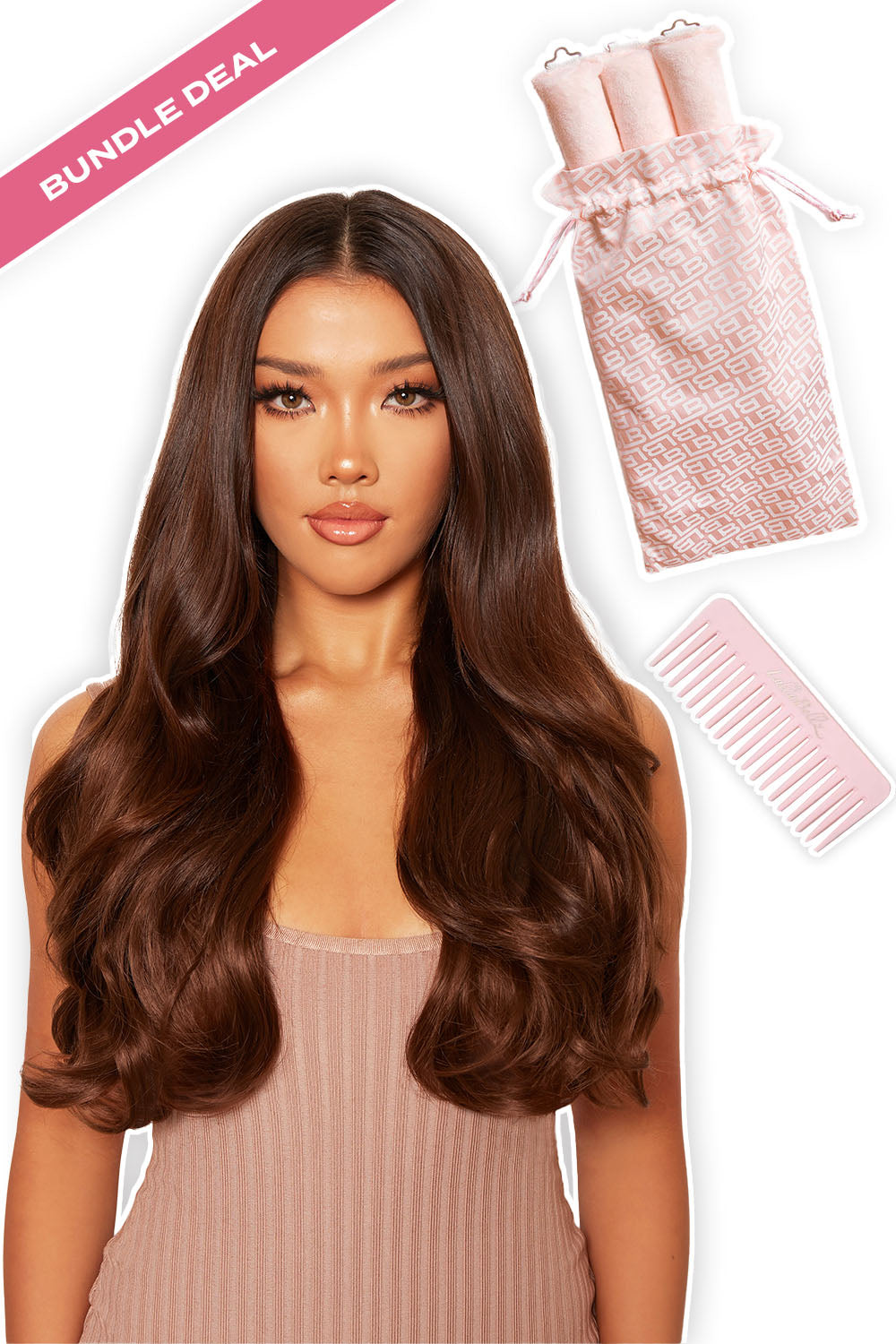 Super Thick 22" 5 Piece Blow Dry Wavy Clip In Hair Extensions + Overnight Heatless Curls Bundle